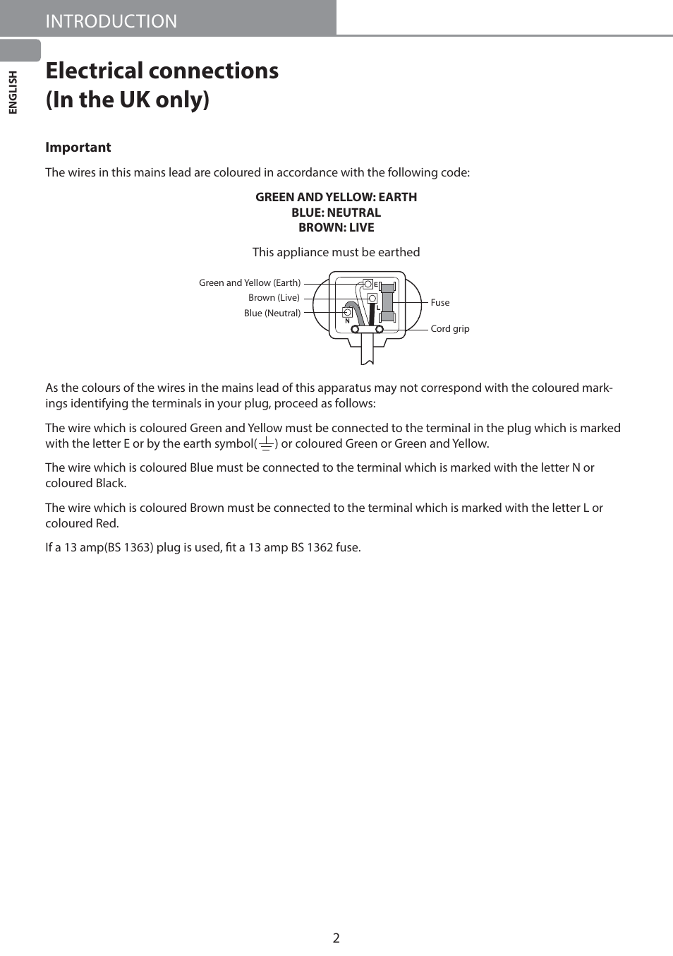 Electrical connections (in the uk only), Introduction | LG GW-B489SMFZ User Manual | Page 2 / 21