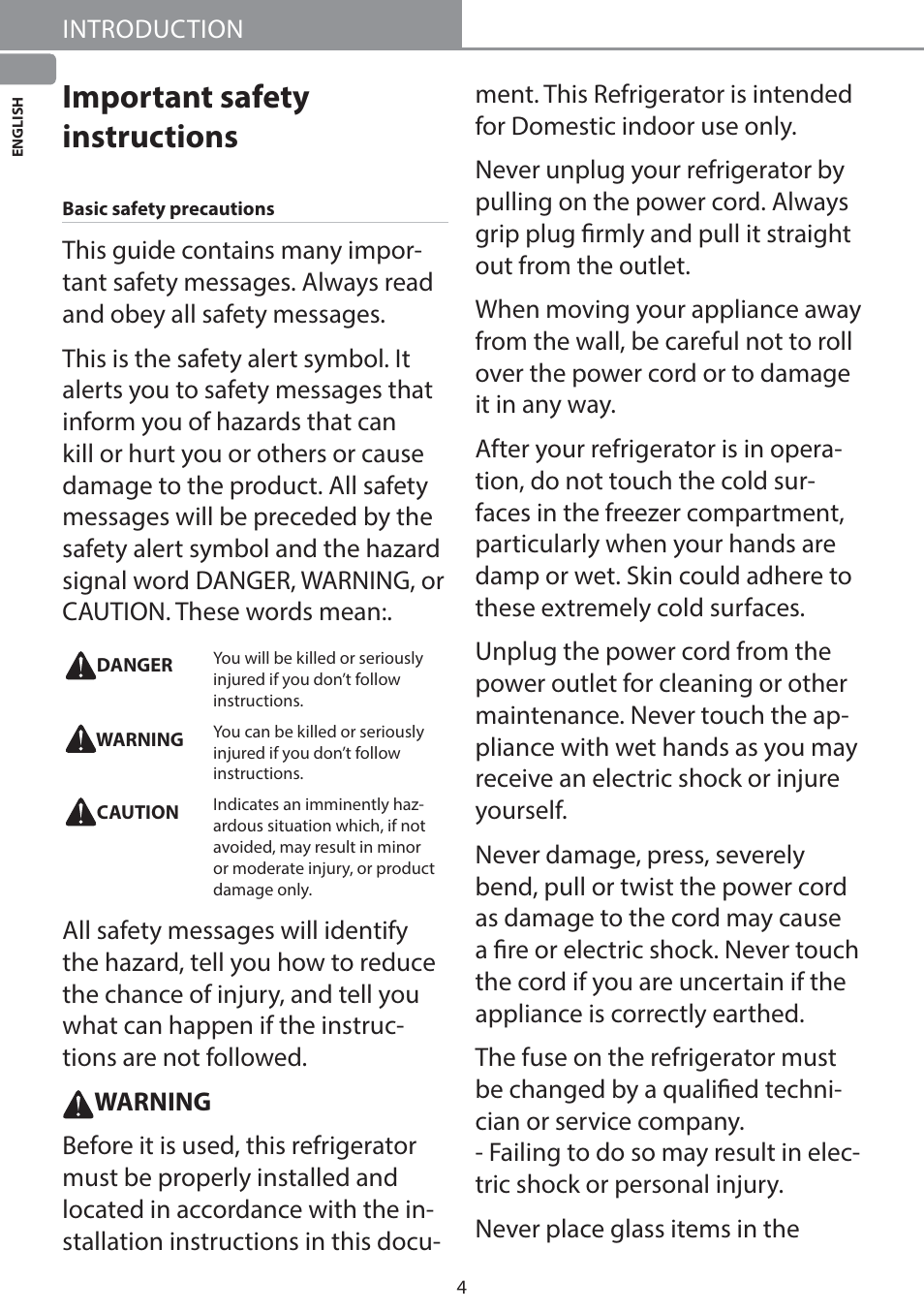 Important safety instructions | LG GW-B489SMFZ User Manual | Page 4 / 21