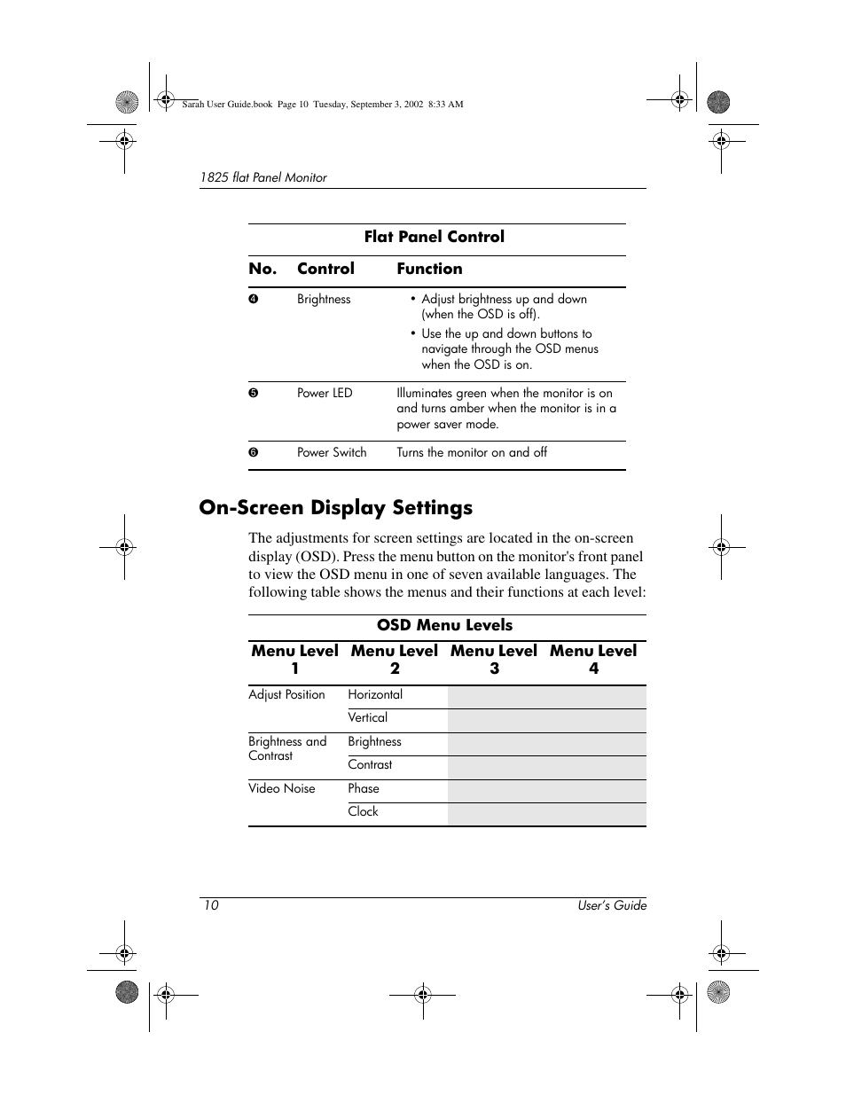 On-screen display settings | Compaq 1825 User Manual | Page 12 / 31