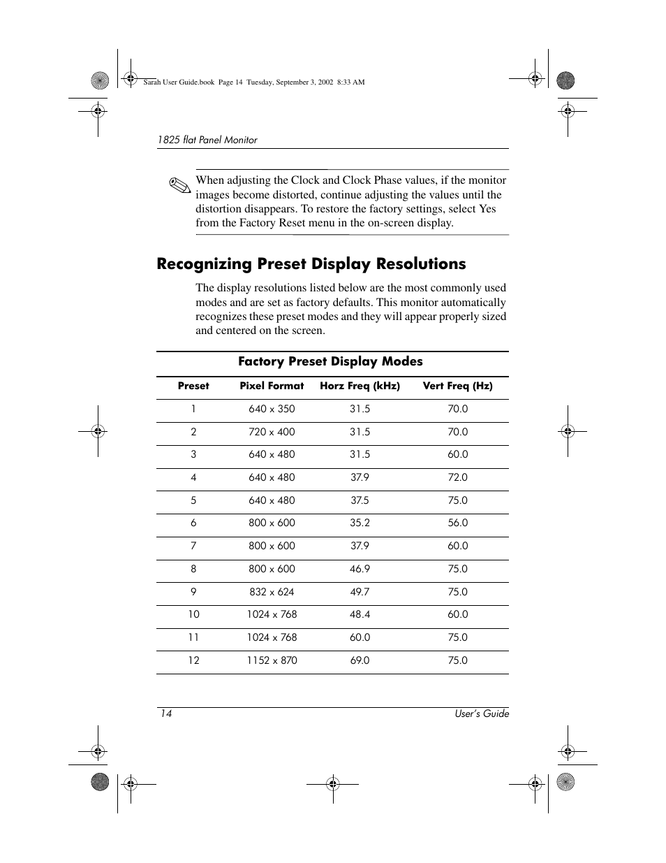 Recognizing preset display resolutions | Compaq 1825 User Manual | Page 16 / 31