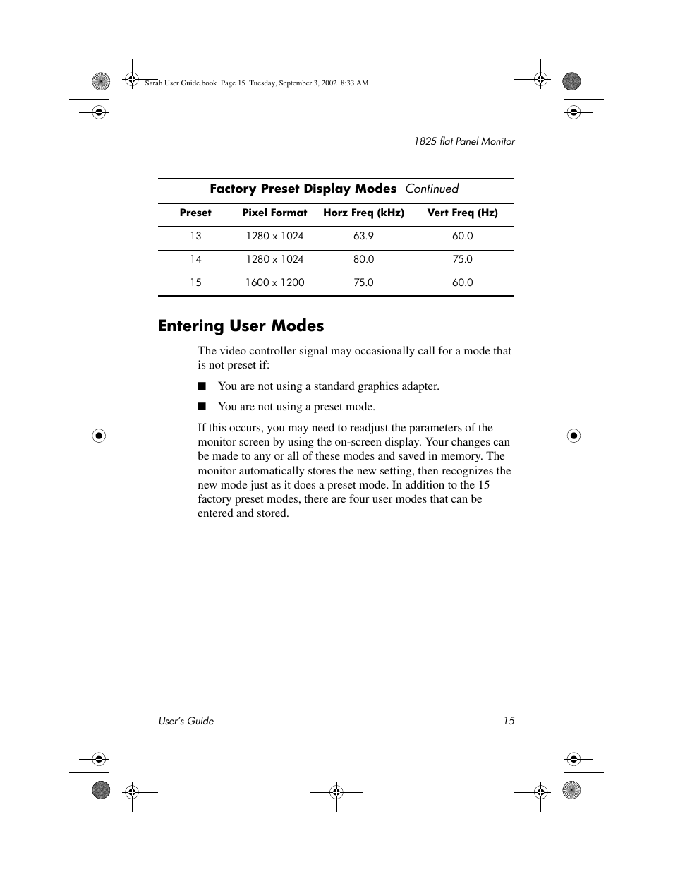 Entering user modes | Compaq 1825 User Manual | Page 17 / 31