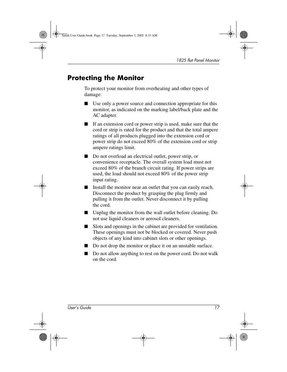 Protecting the monitor | Compaq 1825 User Manual | Page 19 / 31