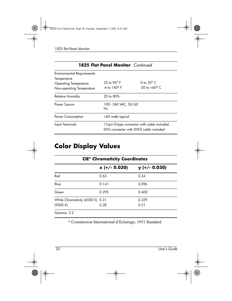 Color display values | Compaq 1825 User Manual | Page 22 / 31