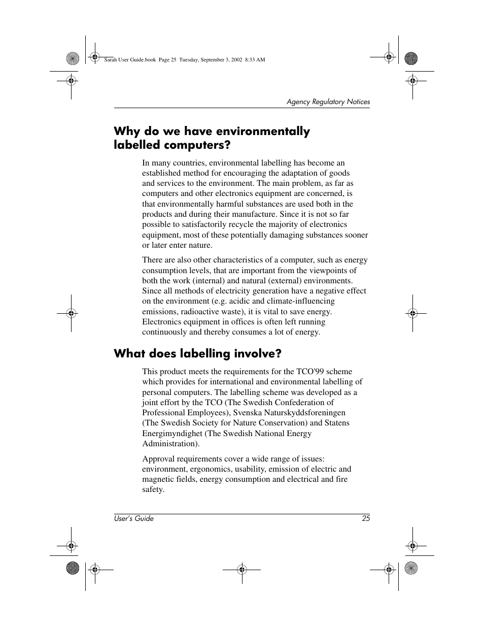 Why do we have environmentally labelled computers, What does labelling involve | Compaq 1825 User Manual | Page 27 / 31