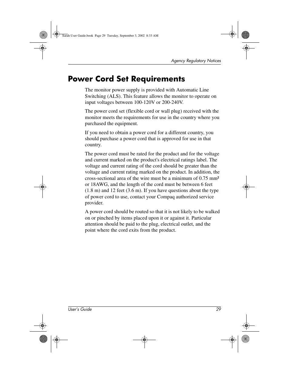 Power cord set requirements | Compaq 1825 User Manual | Page 31 / 31