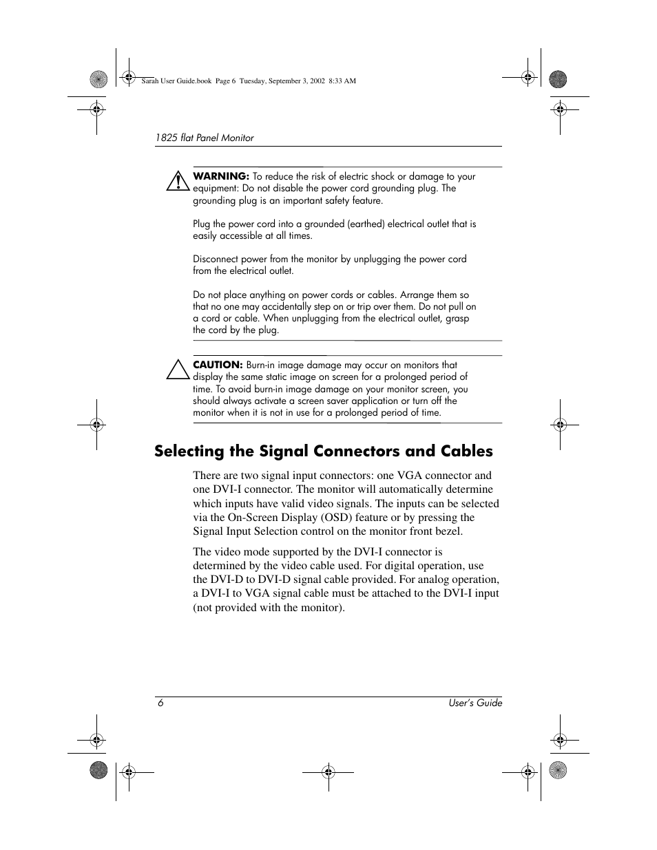 Selecting the signal connectors and cables | Compaq 1825 User Manual | Page 8 / 31