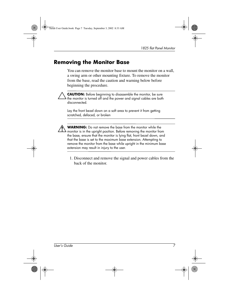 Removing the monitor base | Compaq 1825 User Manual | Page 9 / 31