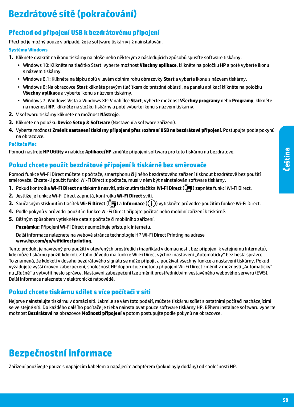 Češ ti na, Přechod od připojení usb k bezdrátovému připojení | HP DeskJet 3700 User Manual | Page 59 / 96