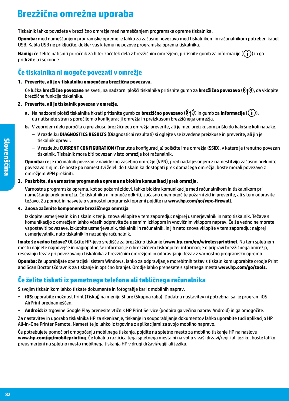 Brezžična omrežna uporaba, Sl ov enščin a, Če tiskalnika ni mogoče povezati v omrežje | HP DeskJet 3700 User Manual | Page 82 / 96