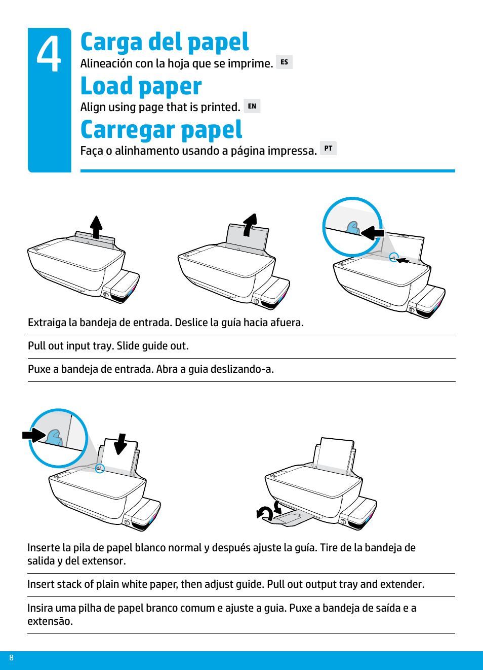 Carregar papel, Load paper, Carga del papel | HP DeskJet GT 5820 User Manual | Page 8 / 16