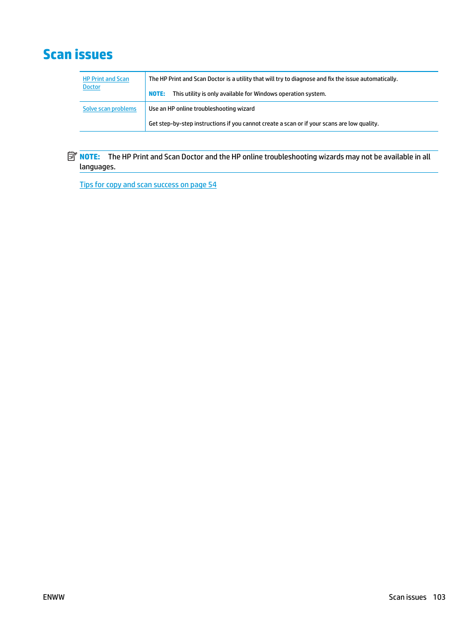 Scan issues | HP DeskJet GT 5820 User Manual | Page 109 / 133