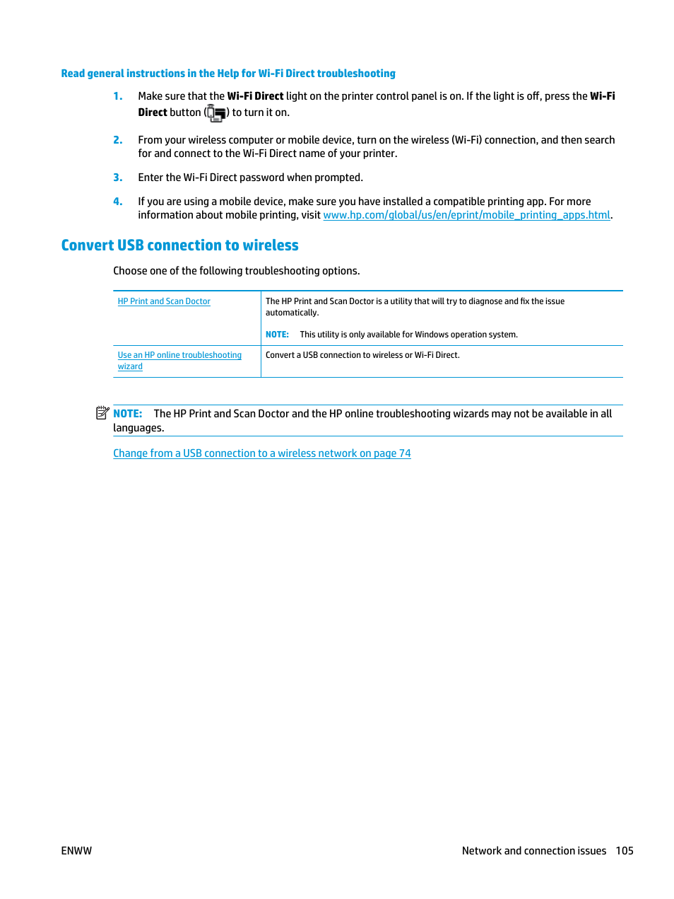 Convert usb connection to wireless | HP DeskJet GT 5820 User Manual | Page 111 / 133