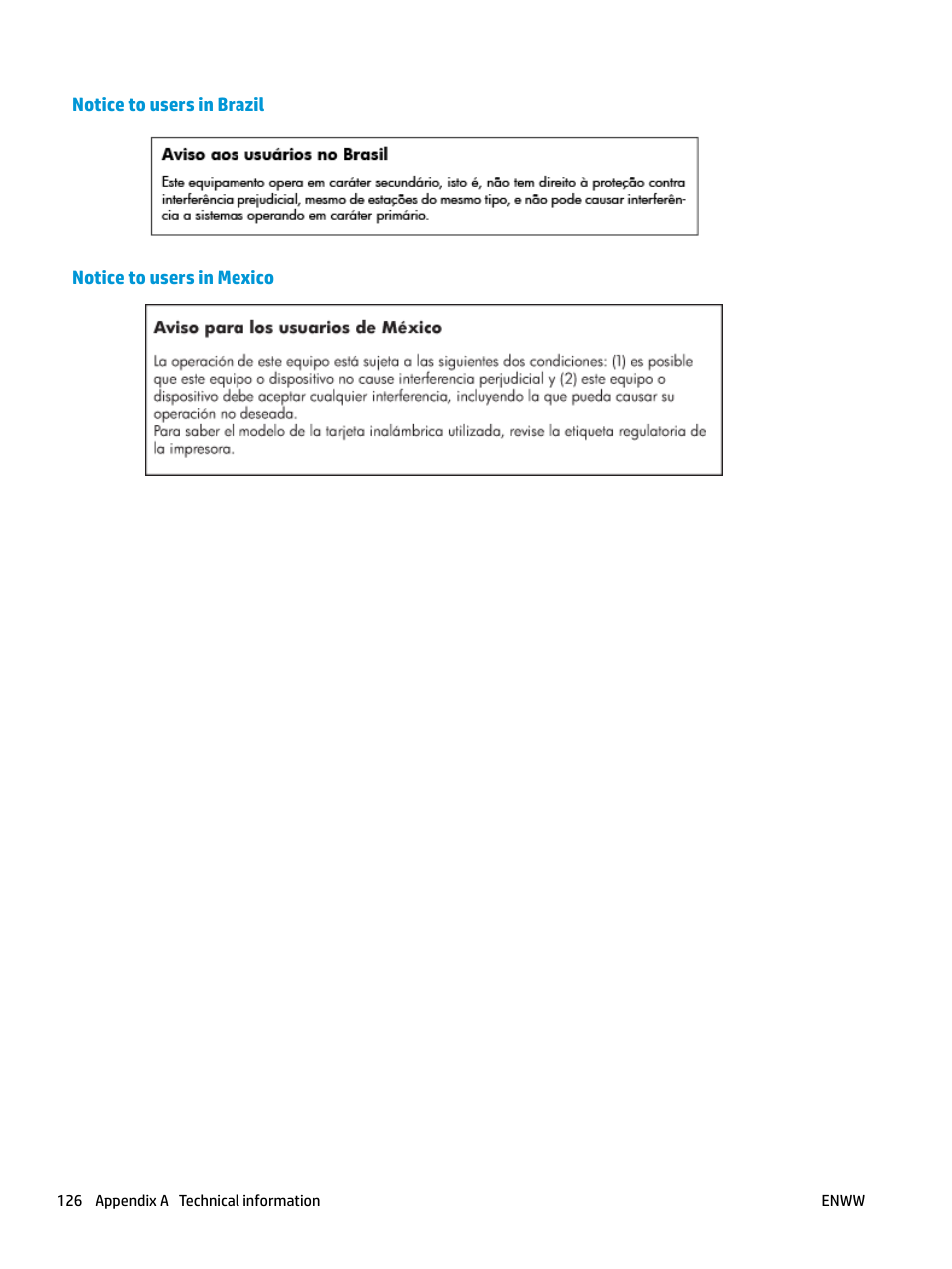 Notice to users in brazil, Notice to users in mexico | HP DeskJet GT 5820 User Manual | Page 132 / 133