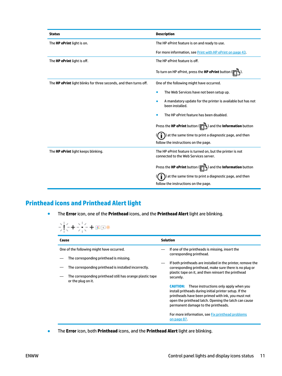 Printhead icons and printhead alert light | HP DeskJet GT 5820 User Manual | Page 17 / 133