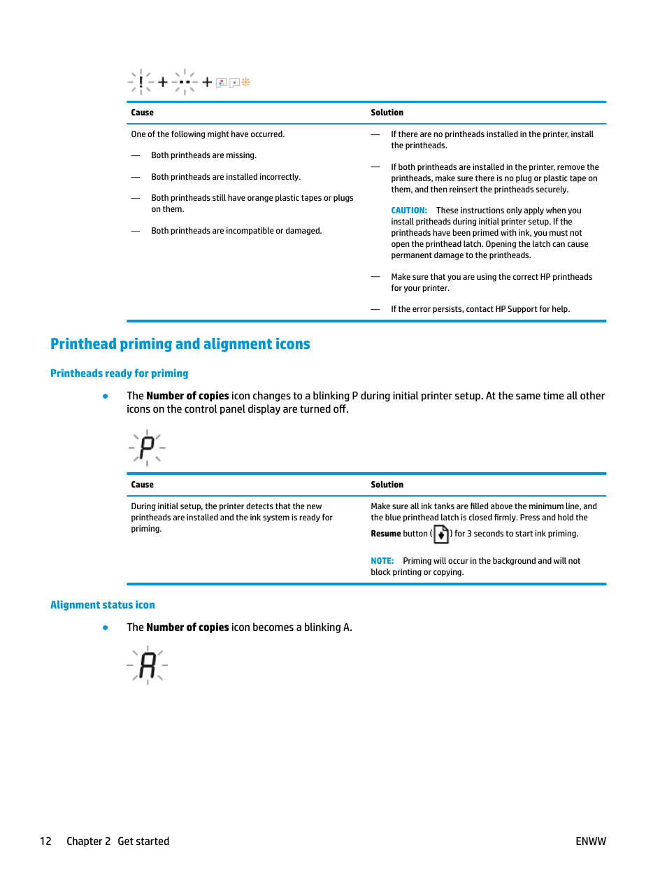 Printhead priming and alignment icons | HP DeskJet GT 5820 User Manual | Page 18 / 133