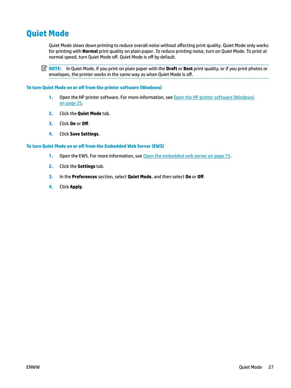 Quiet mode | HP DeskJet GT 5820 User Manual | Page 33 / 133