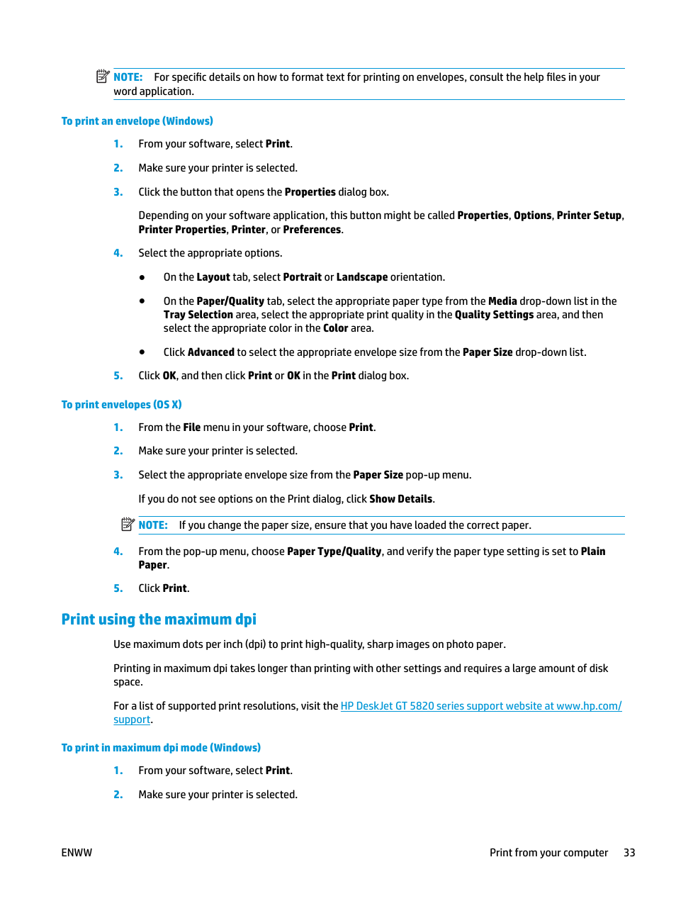 Print using the maximum dpi | HP DeskJet GT 5820 User Manual | Page 39 / 133