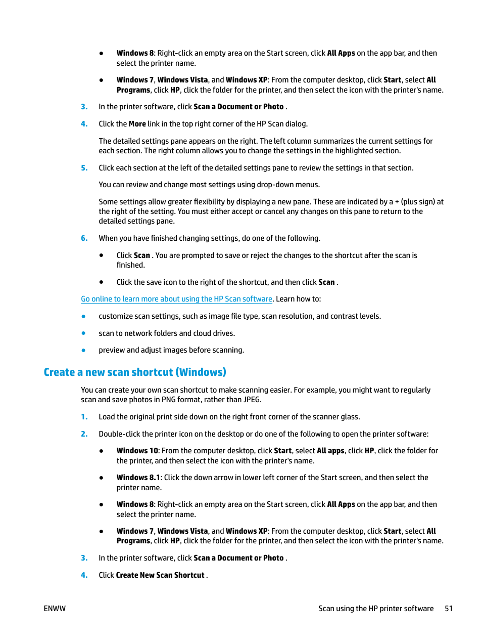 Create a new scan shortcut (windows) | HP DeskJet GT 5820 User Manual | Page 57 / 133