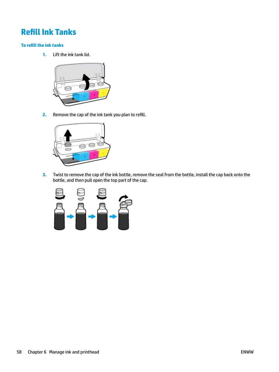 Refill ink tanks | HP DeskJet GT 5820 User Manual | Page 64 / 133