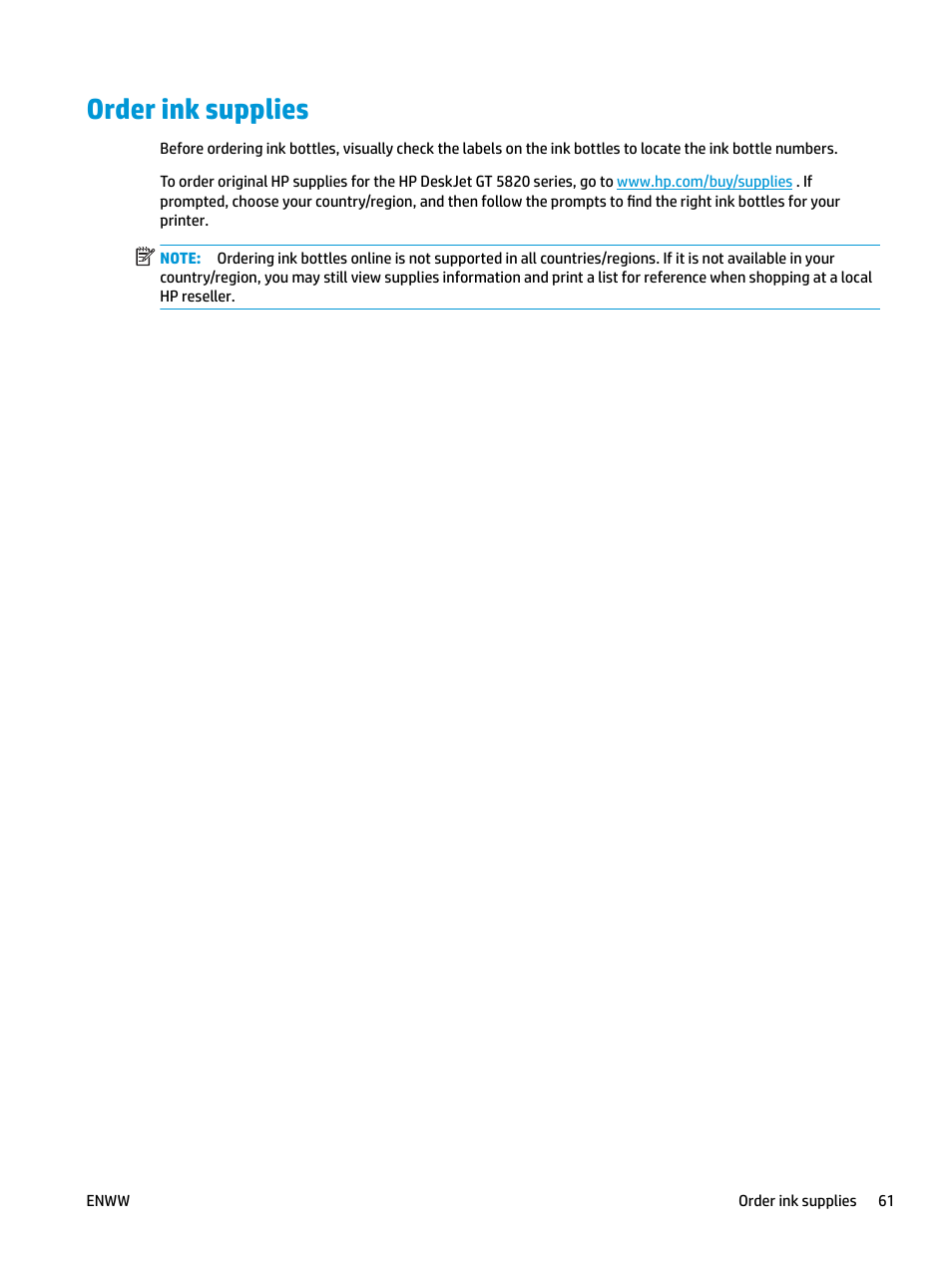 Order ink supplies | HP DeskJet GT 5820 User Manual | Page 67 / 133