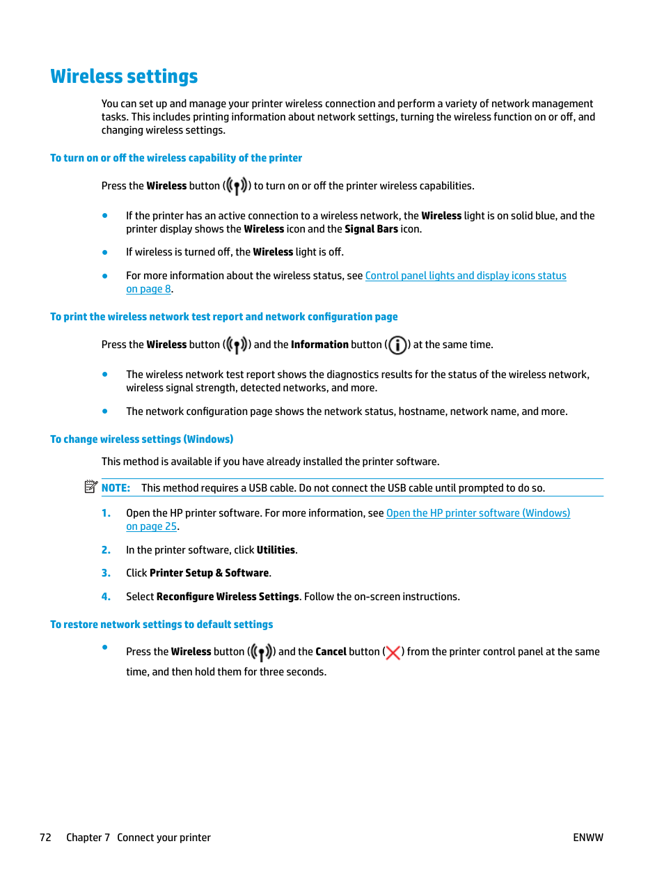 Wireless settings | HP DeskJet GT 5820 User Manual | Page 78 / 133