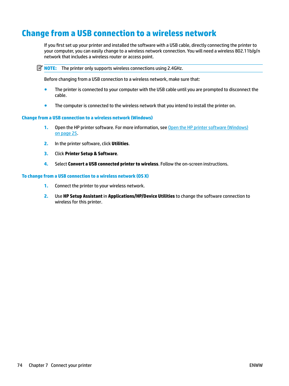 Change from a usb connection to a wireless network | HP DeskJet GT 5820 User Manual | Page 80 / 133