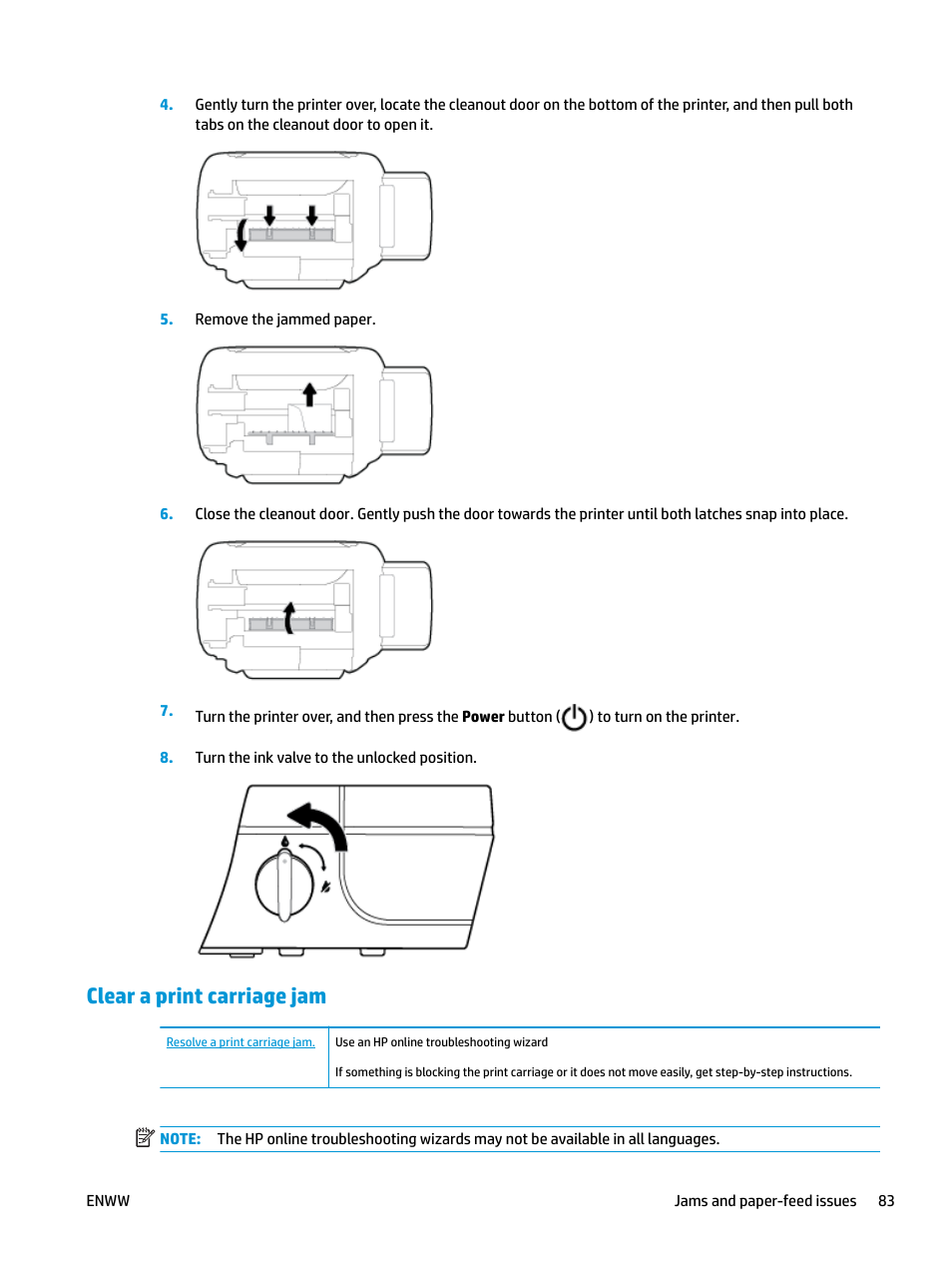 Clear a print carriage jam | HP DeskJet GT 5820 User Manual | Page 89 / 133