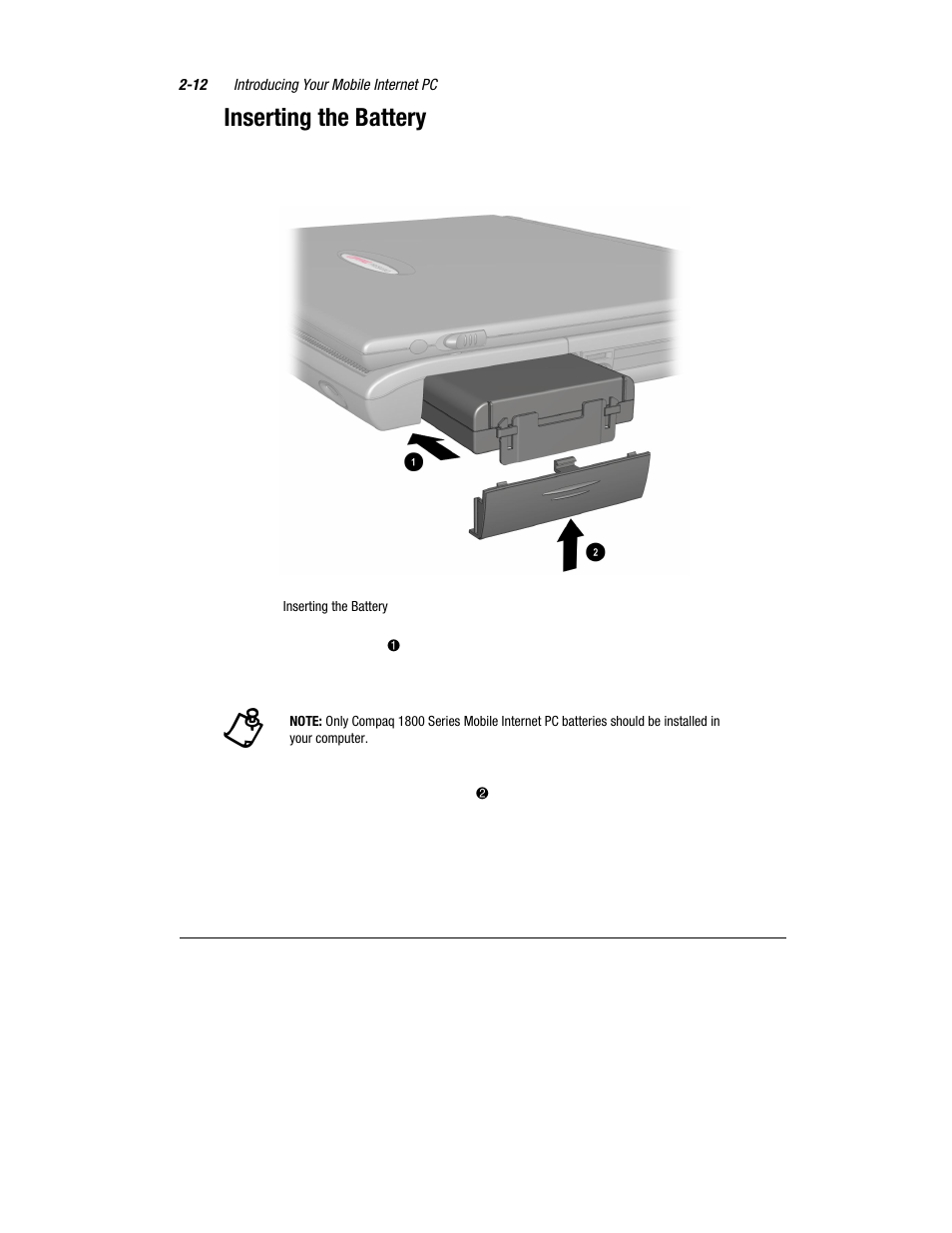 Inserting the battery | Compaq 1800 Series User Manual | Page 23 / 71