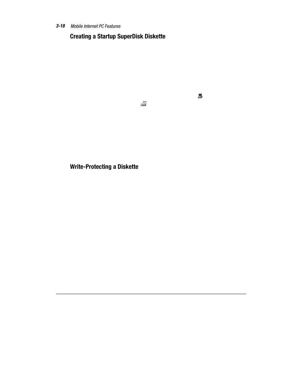 Creating a startup superdisk diskette, Write-protecting a diskette | Compaq 1800 Series User Manual | Page 43 / 71