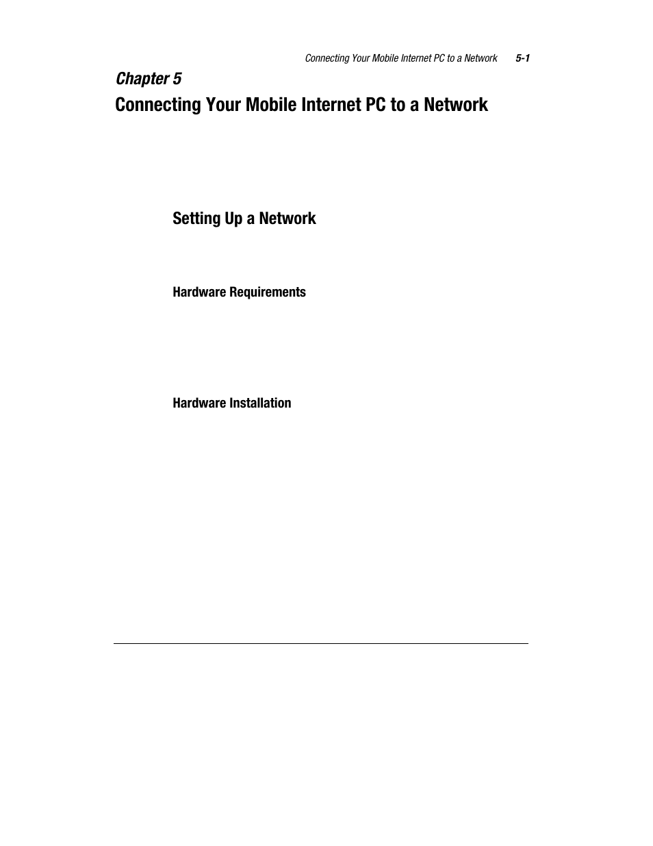 Connecting your mobile internet pc to a network, Chapter 5, Setting up a network | Compaq 1800 Series User Manual | Page 50 / 71