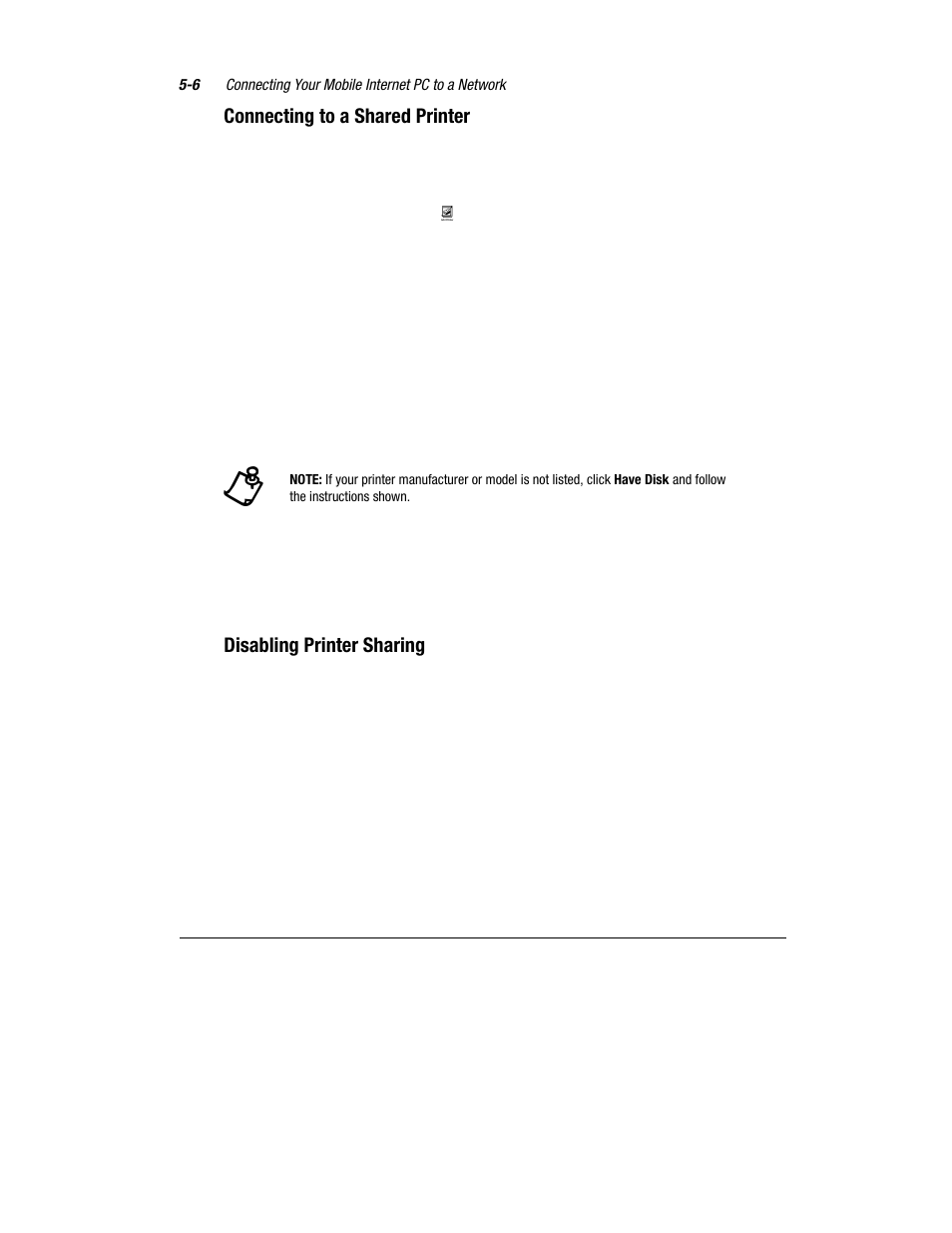 Connecting to a shared printer, Disabling printer sharing | Compaq 1800 Series User Manual | Page 55 / 71