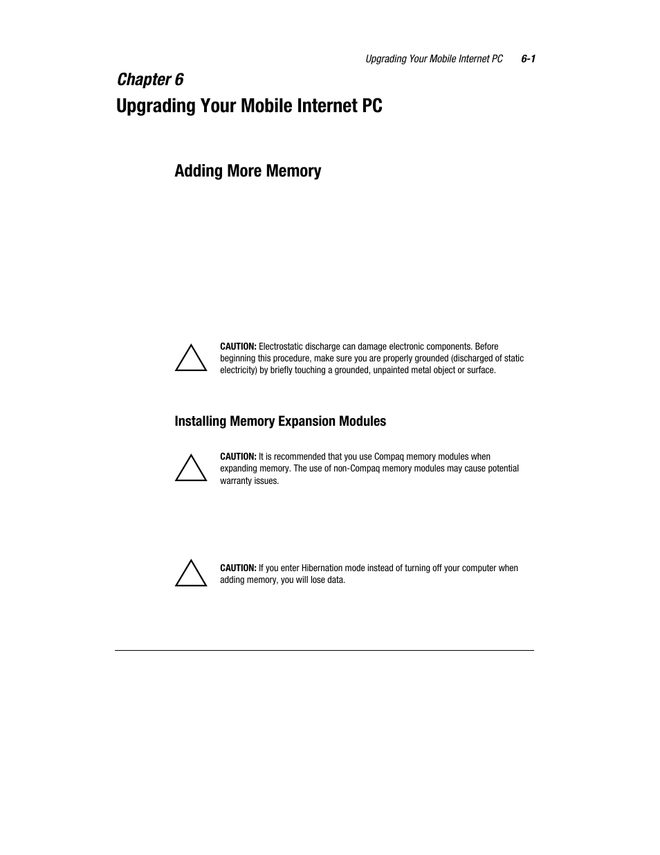 Upgrading your mobile internet pc, Chapter 6 | Compaq 1800 Series User Manual | Page 58 / 71
