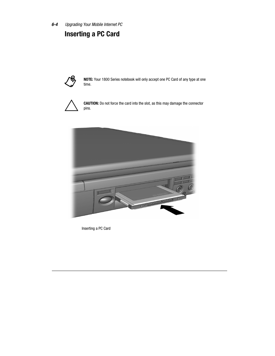 Inserting a pc card | Compaq 1800 Series User Manual | Page 61 / 71