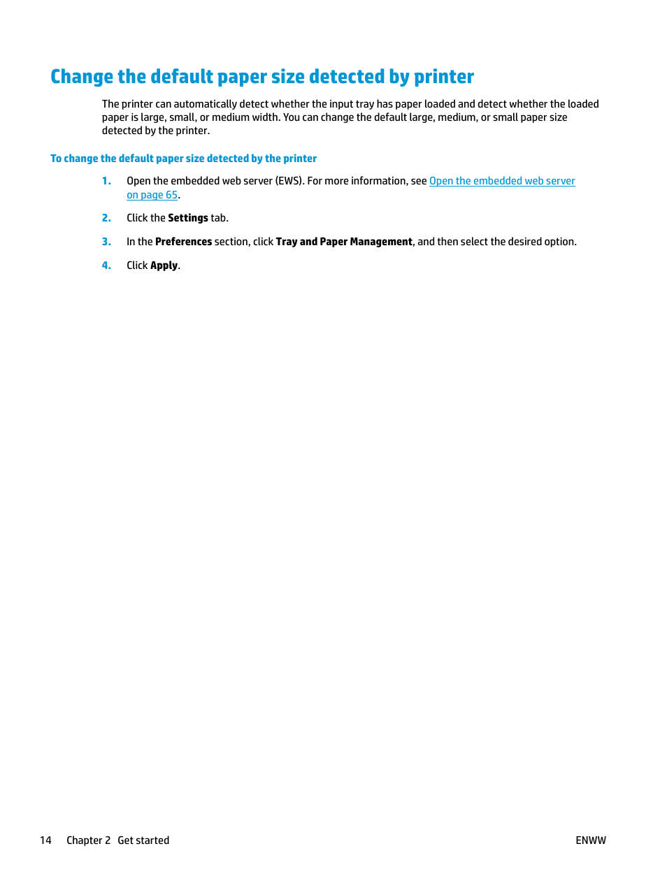 Change the default paper size detected by printer | HP DeskJet 3700 User Manual | Page 18 / 118