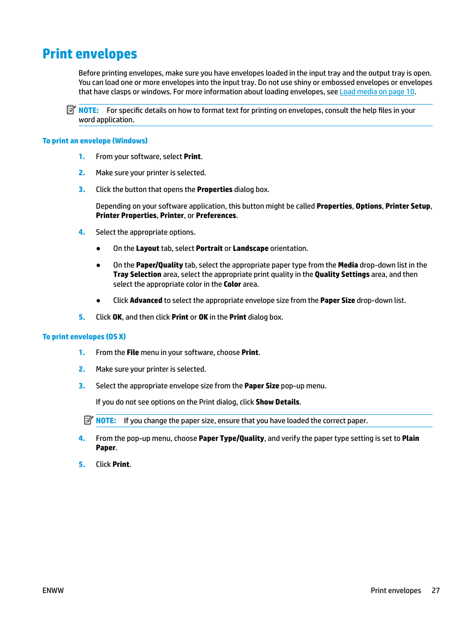 Print envelopes | HP DeskJet 3700 User Manual | Page 31 / 118