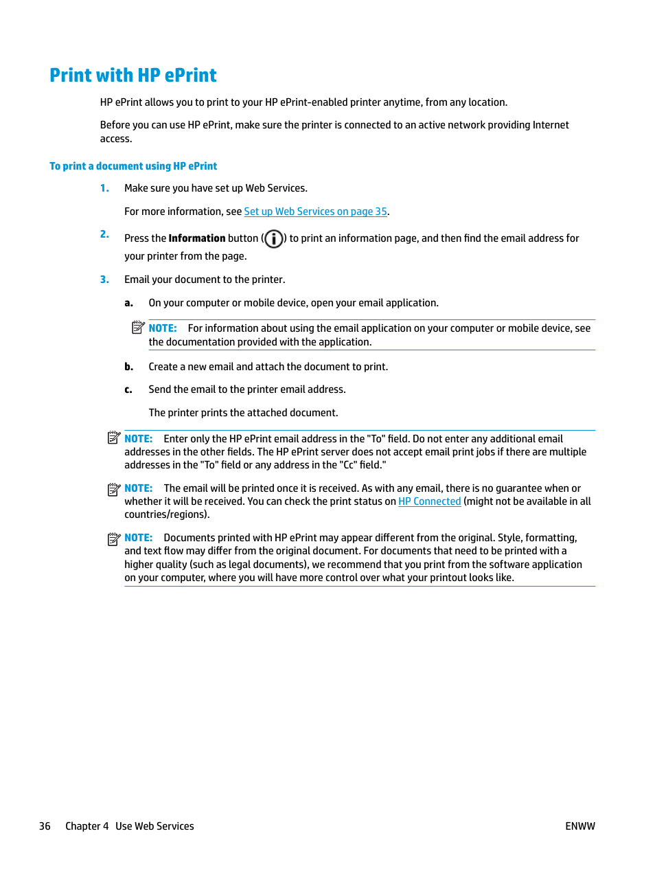 Print with hp eprint | HP DeskJet 3700 User Manual | Page 40 / 118