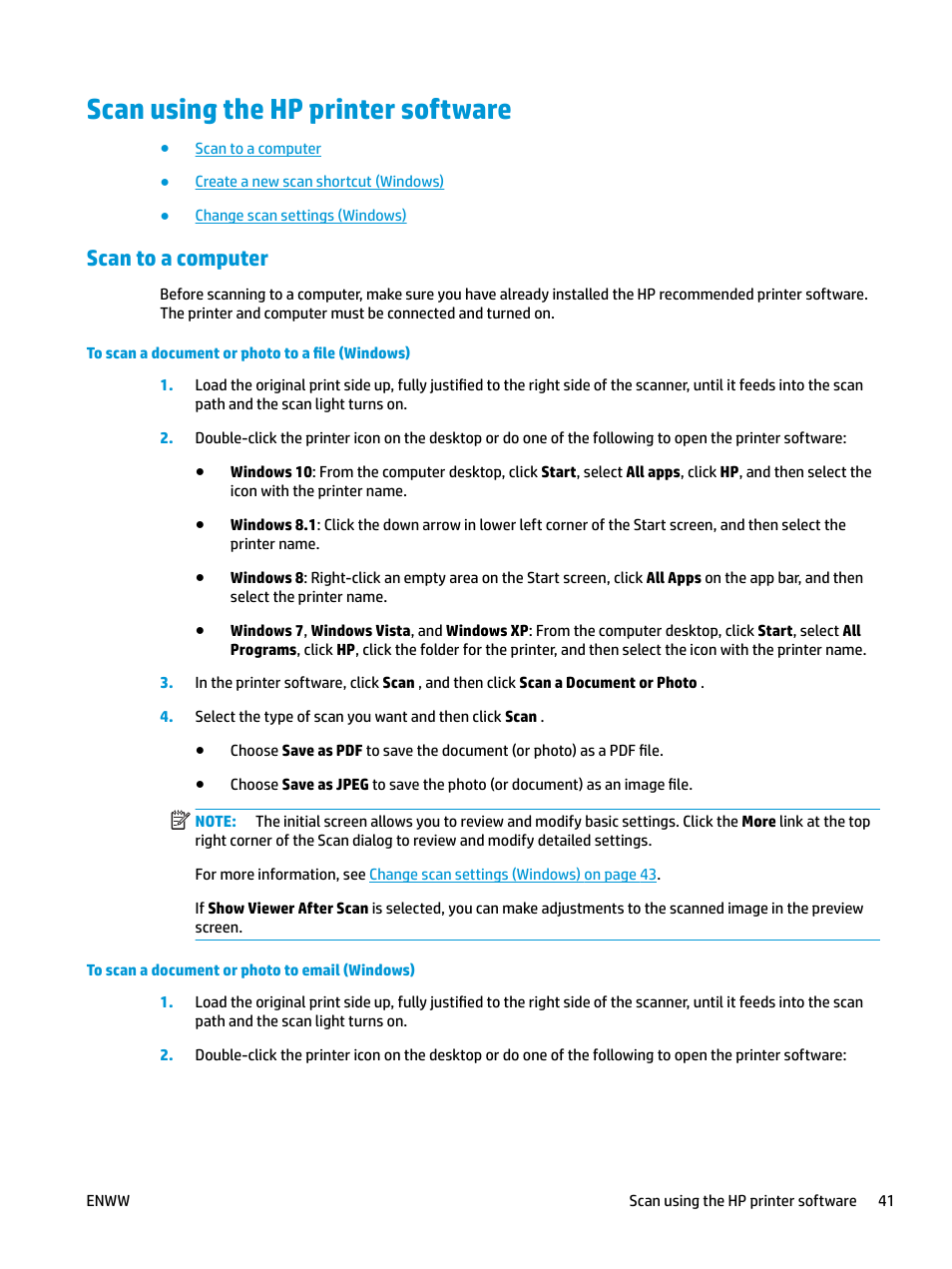 Scan using the hp printer software, Scan to a computer | HP DeskJet 3700 User Manual | Page 45 / 118