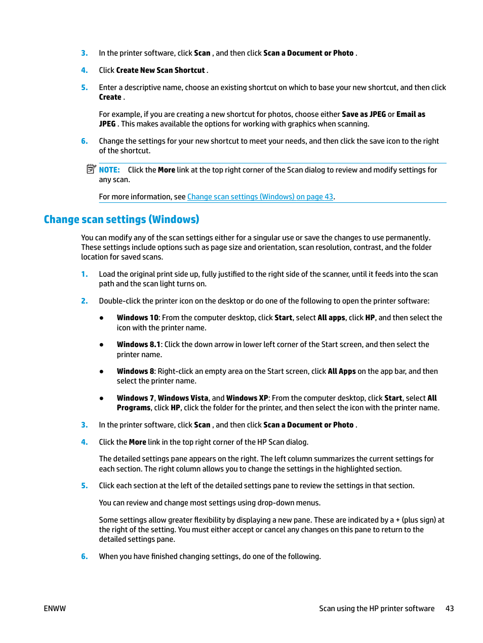 Change scan settings (windows), Tion, see | HP DeskJet 3700 User Manual | Page 47 / 118