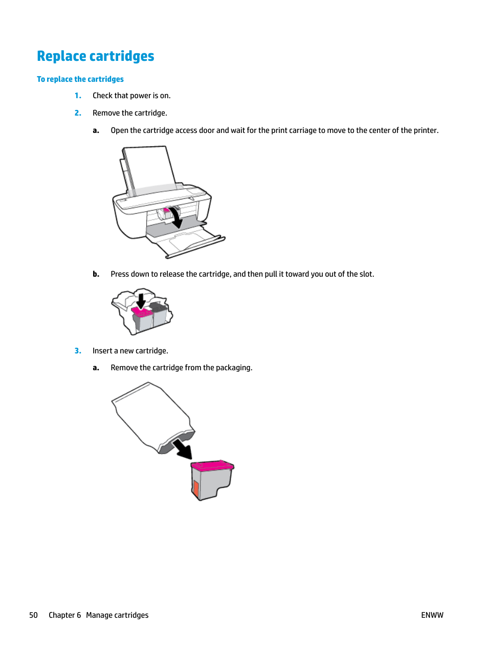 Replace cartridges | HP DeskJet 3700 User Manual | Page 54 / 118