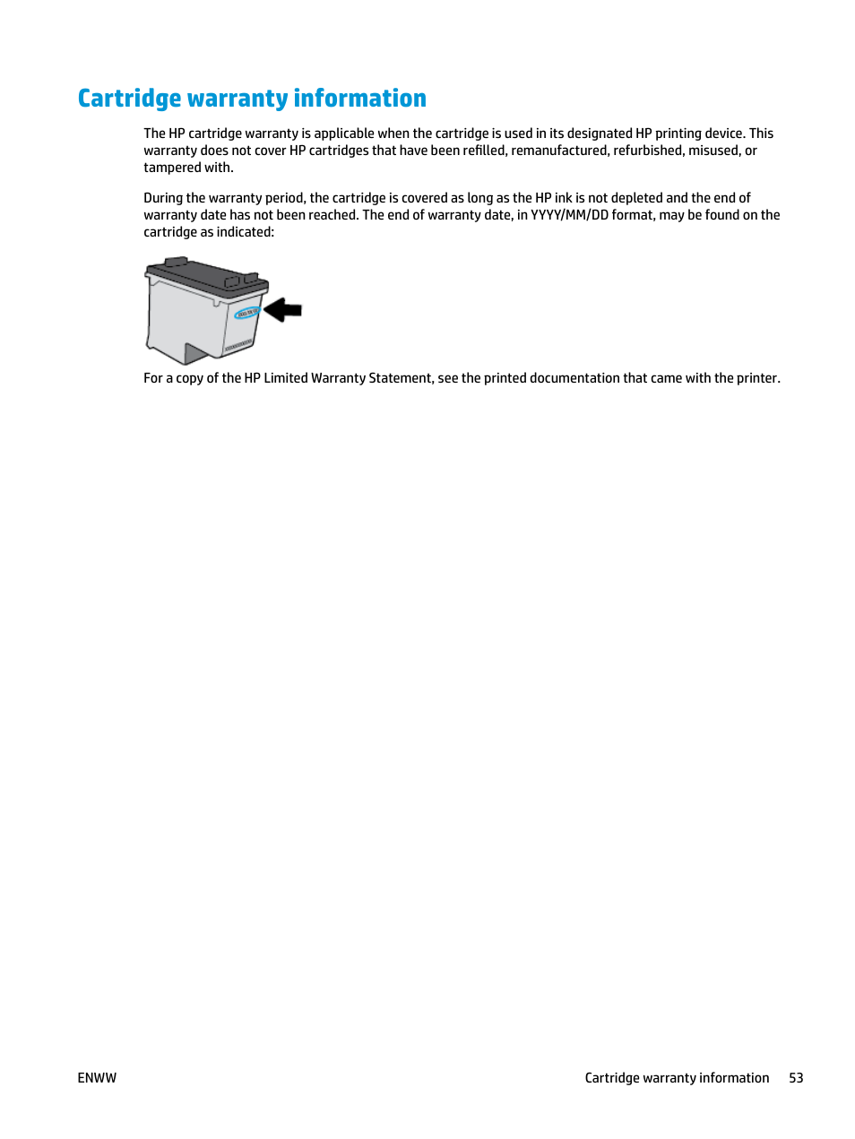 Cartridge warranty information | HP DeskJet 3700 User Manual | Page 57 / 118
