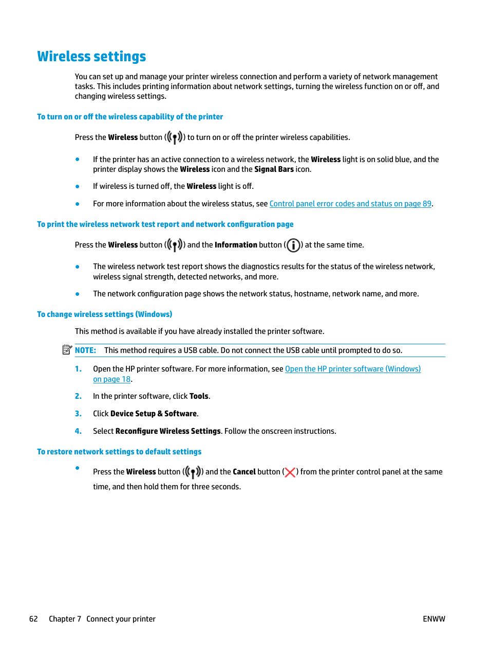 Wireless settings | HP DeskJet 3700 User Manual | Page 66 / 118