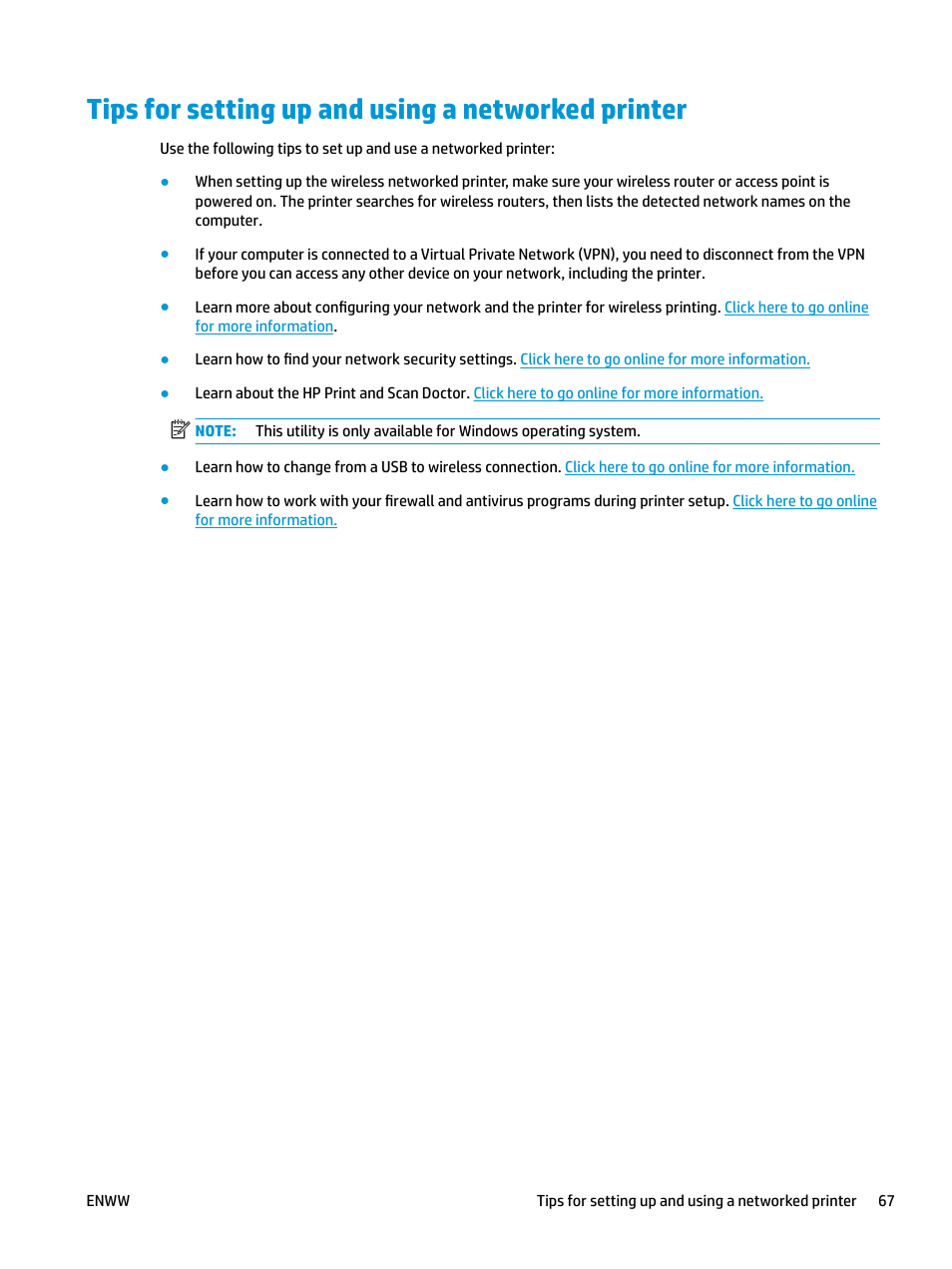 Tips for setting up and using a networked printer | HP DeskJet 3700 User Manual | Page 71 / 118