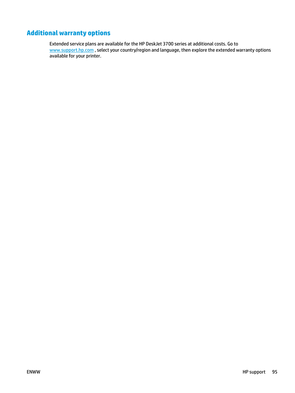 Additional warranty options | HP DeskJet 3700 User Manual | Page 99 / 118