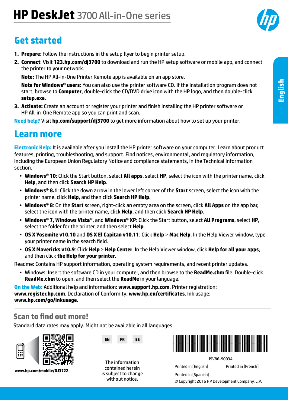 HP DeskJet 3700 User Manual | 19 pages