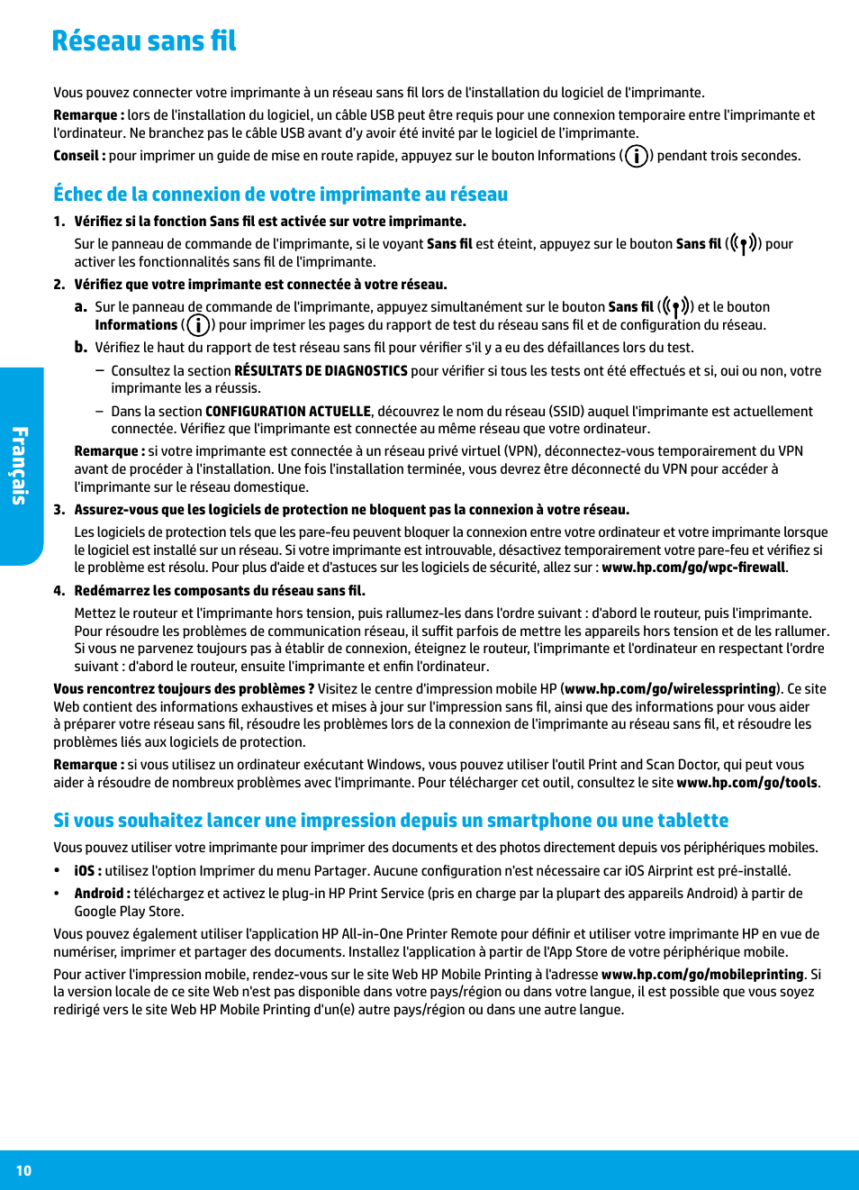 Réseau sans fil, Fr ançais | HP DeskJet 3700 User Manual | Page 10 / 19