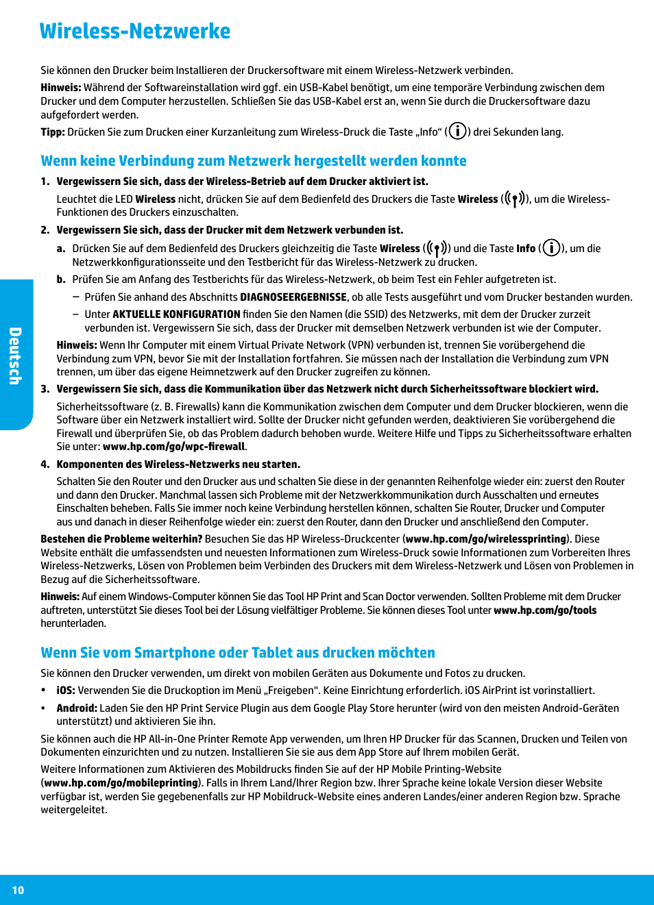 Wireless-netzwerke, Deutsch | HP DeskJet 3700 User Manual | Page 10 / 85