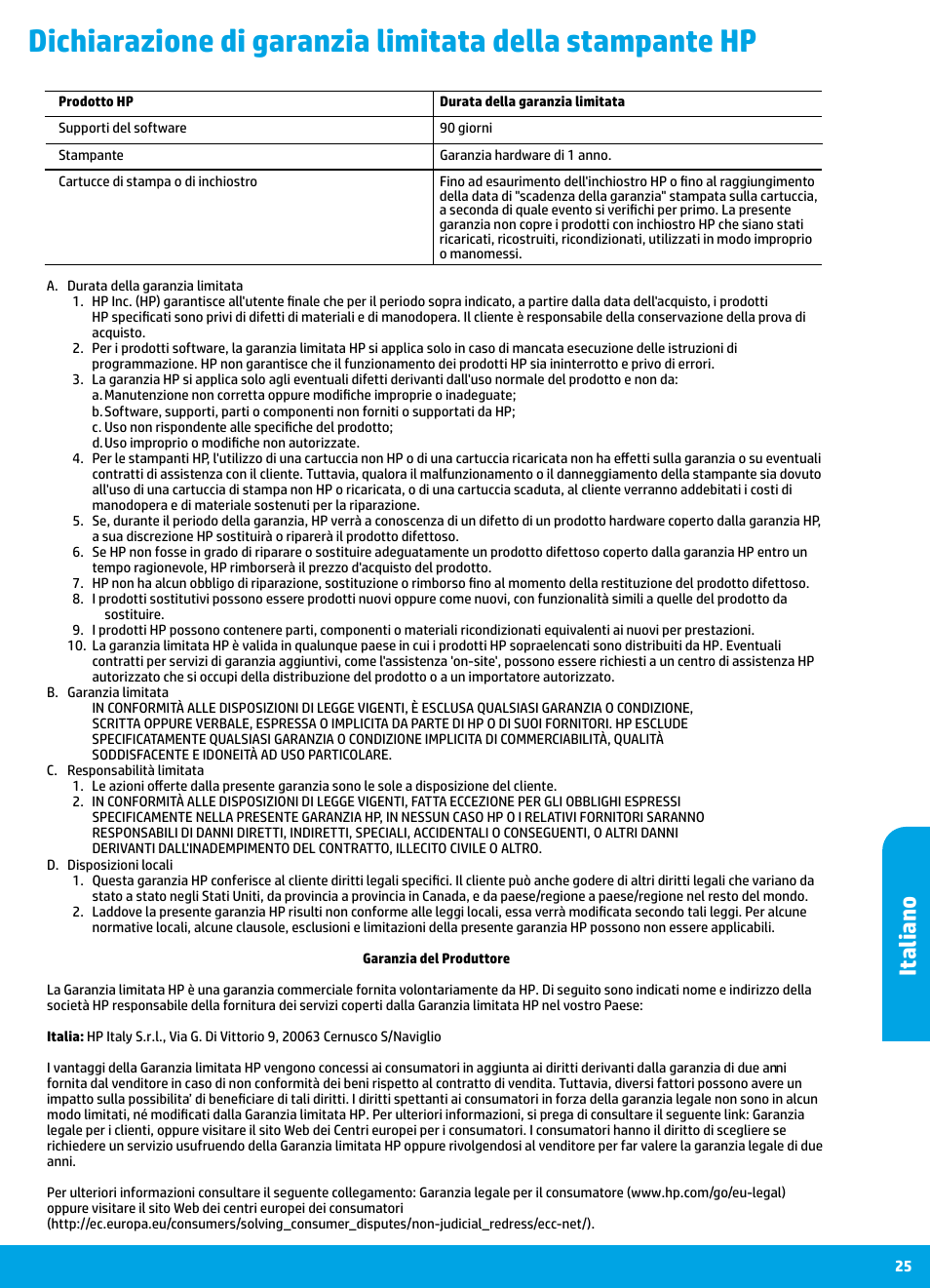 Italiano | HP DeskJet 3700 User Manual | Page 25 / 85