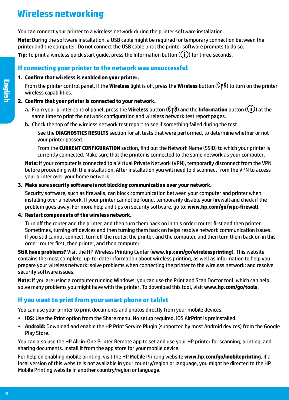 Wireless networking, English | HP DeskJet 3700 User Manual | Page 4 / 85