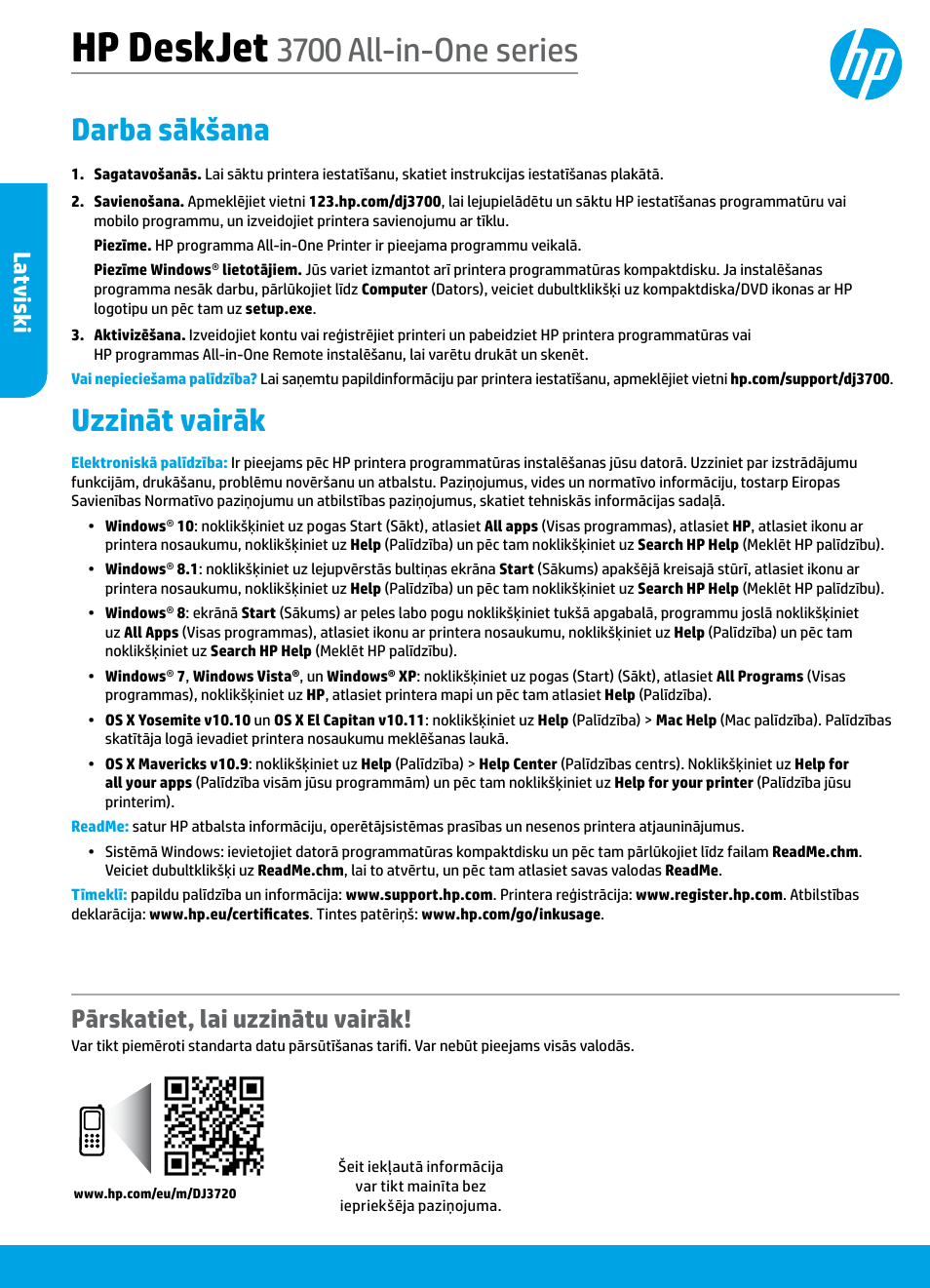 Latviski, Hp deskjet, 3700 all-in-one series | Darba sākšana, Uzzināt vairāk, Pārskatiet, lai uzzinātu vairāk, Lat viski | HP DeskJet 3700 User Manual | Page 74 / 85