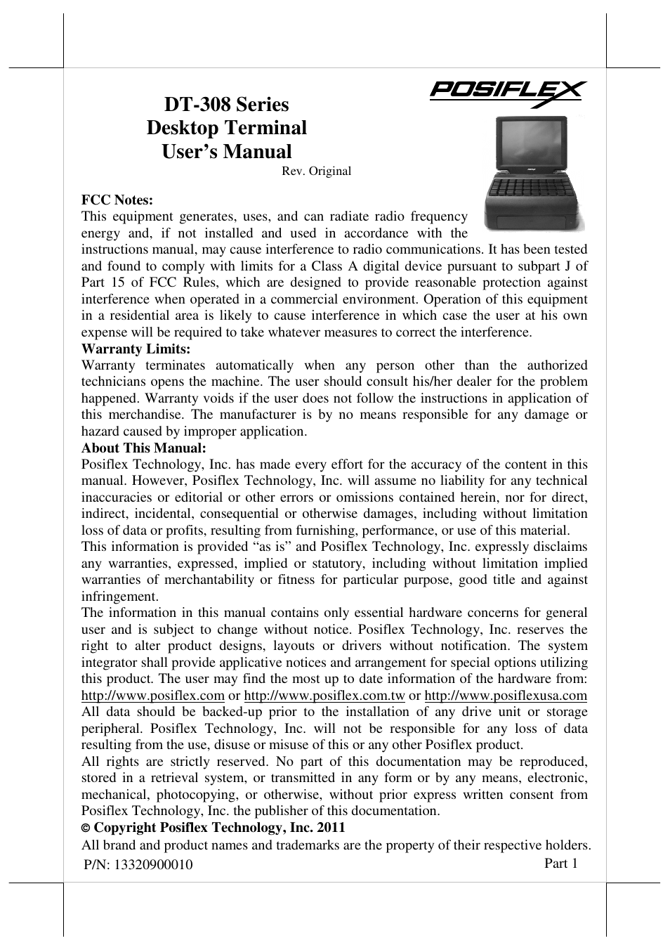 Posiflex DT-308 User Manual | 16 pages